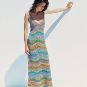 Zara Multicolor Crochet Maxi Dress - Blue, Green, Yellow, Purple, Orange
